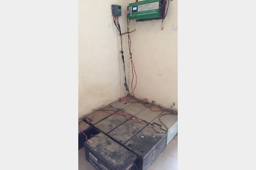 Batteries connected to the solar panels of the collection centre - Senegal